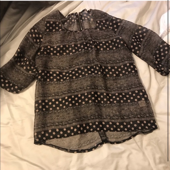 Black and Tan Polka Dot Sheer Blouse - Picture 2 of 3